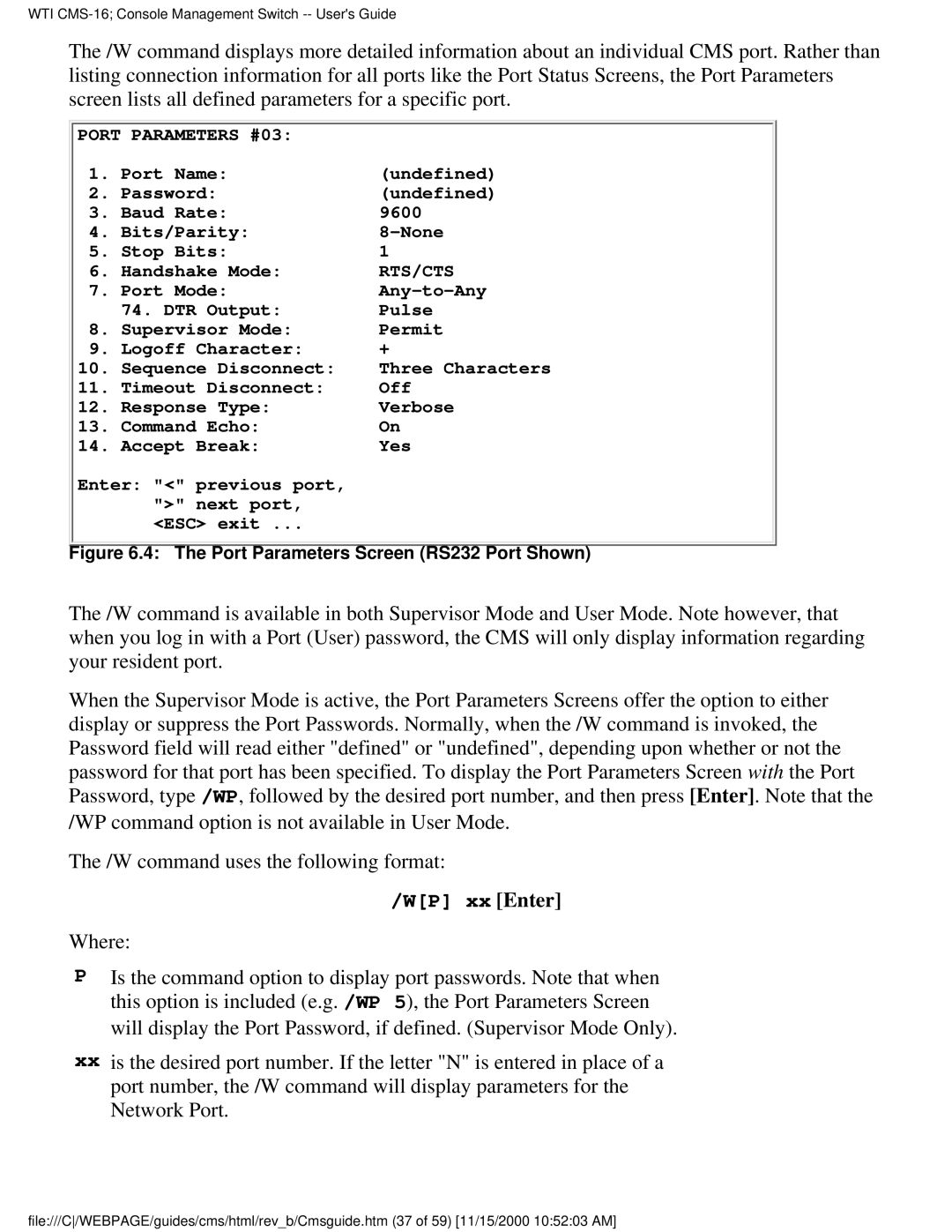 Western Telematic CMS-16 manual WP xx Enter 