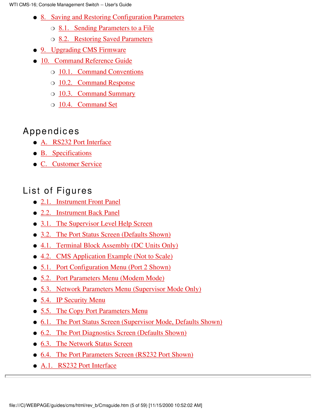 Western Telematic CMS-16 manual Appendices, List of Figures 