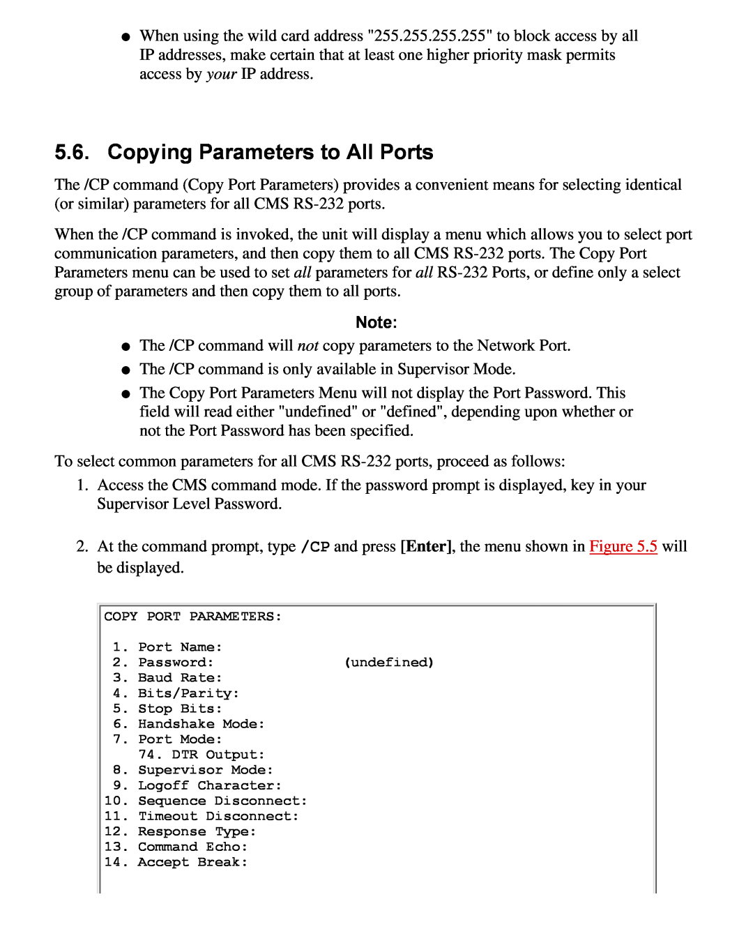 Western Telematic CMS-16 manual Copying Parameters to All Ports 