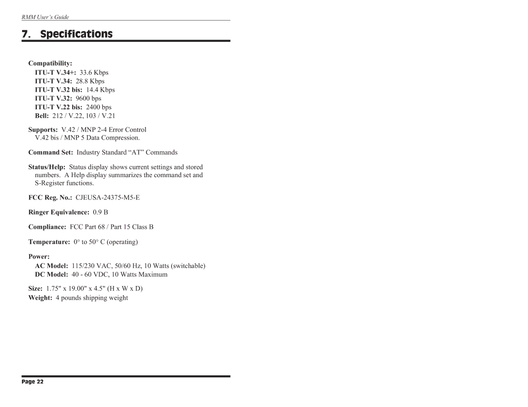 Western Telematic Data/FaxModem manual Specifications, Power 