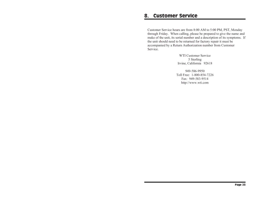 Western Telematic Data/FaxModem manual Customer Service 