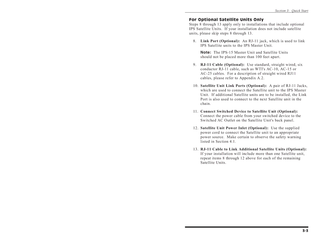 Western Telematic IPS-15 manual QuickStart, For Optional Satellite Units Only 