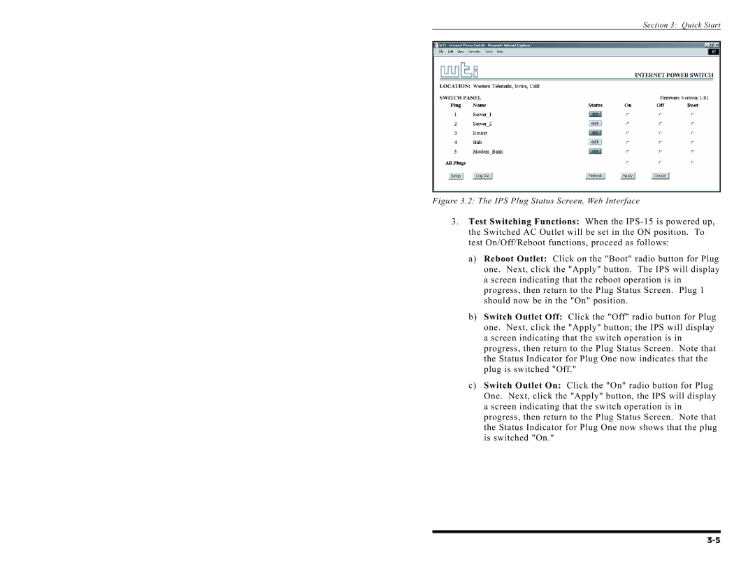 Western Telematic IPS-15 manual QuickStart 