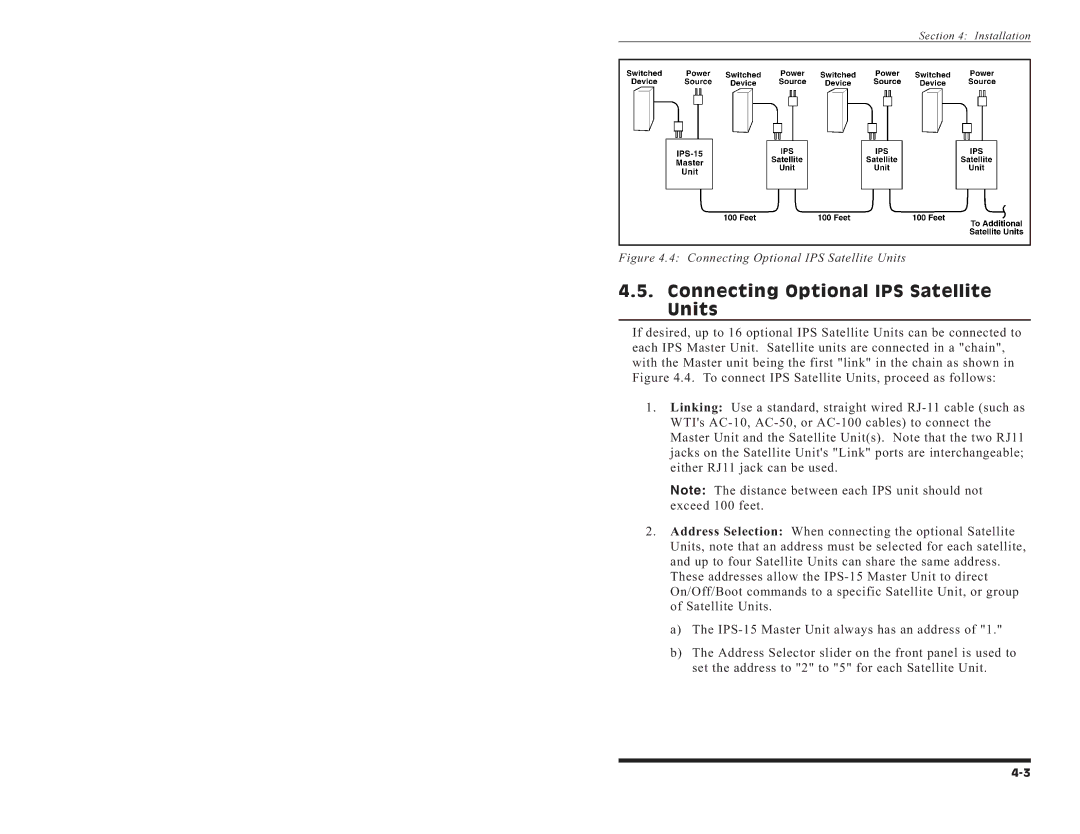 Western Telematic IPS-15 manual Installation, Connecting Optional IPS Satellite Units 