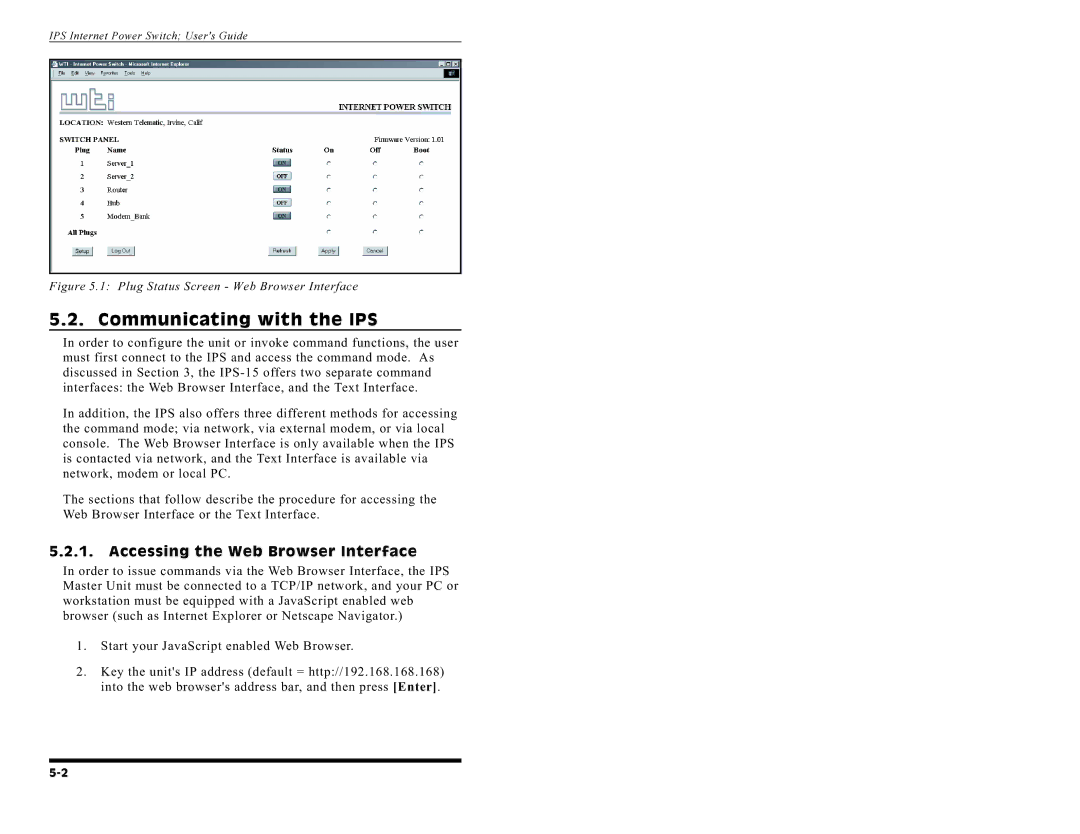 Western Telematic IPS-15 manual Communicating with the IPS, Accessing the Web Browser Interface 