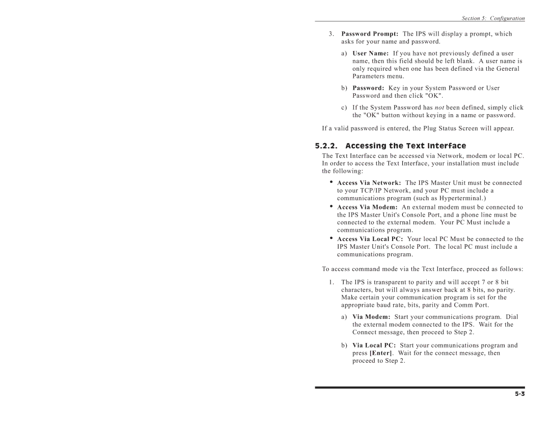 Western Telematic IPS-15 manual Configuration, Accessing the Text Interface 