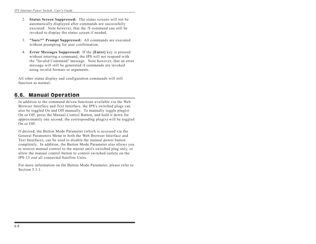 Western Telematic IPS-15 manual Manual Operation 