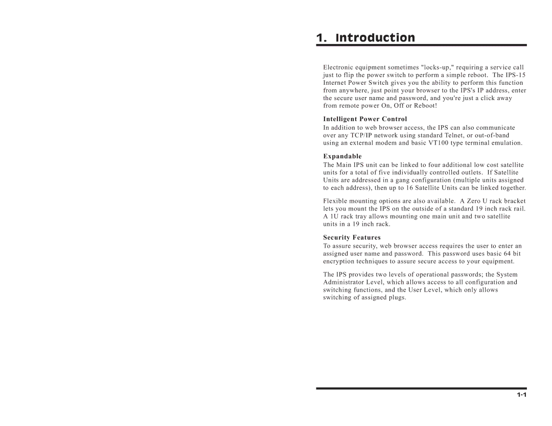 Western Telematic IPS-15 manual Introduction, Intelligent Power Control 