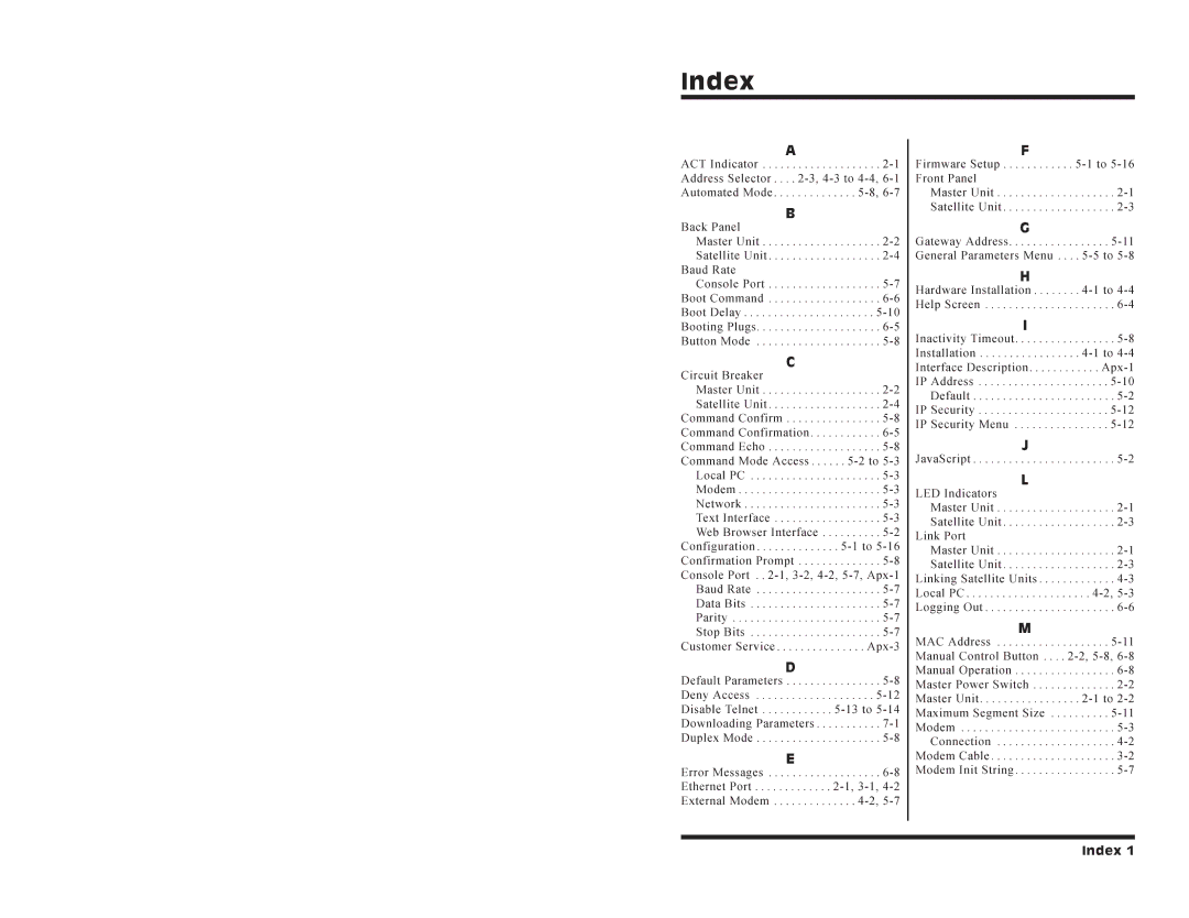 Western Telematic IPS-15 manual Index, 1to5, BudRate, 464 