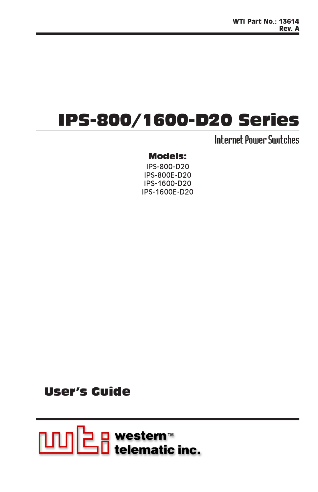 Western Telematic IPS-800-D20, IPS-800E-D20, IPS-1600-D20, IPS-1600E-D20 manual User’s Guide, Models 