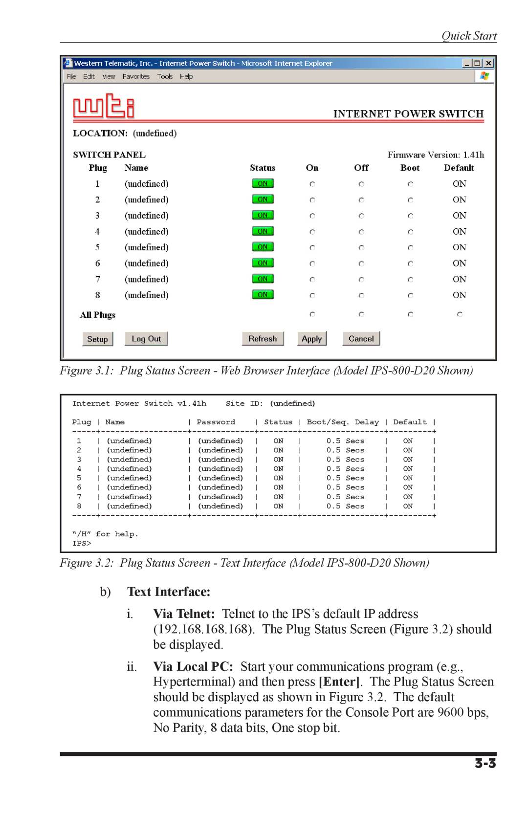 Western Telematic IPS-800-D20, IPS-800E-D20, IPS-1600-D20, IPS-1600E-D20 manual Text Interface 