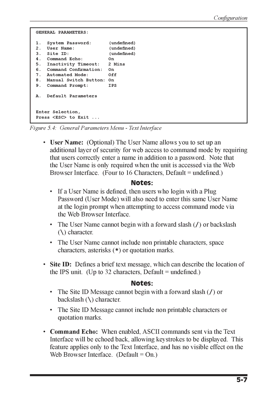 Western Telematic IPS-800-D20, IPS-800E-D20, IPS-1600-D20, IPS-1600E-D20 manual General Parameters Menu Text Interface 