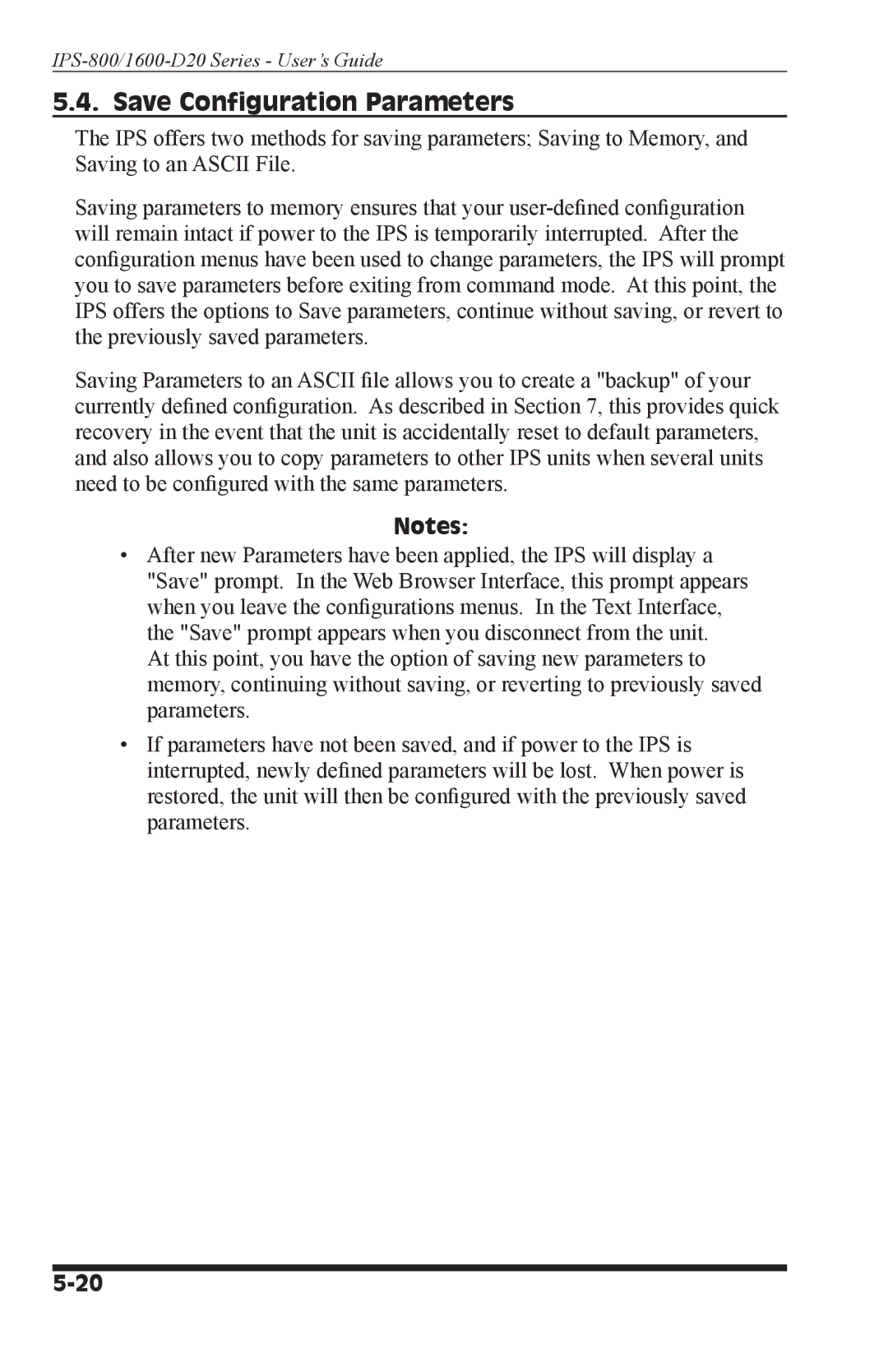 Western Telematic IPS-800-D20, IPS-800E-D20, IPS-1600-D20, IPS-1600E-D20 manual Save Configuration Parameters 