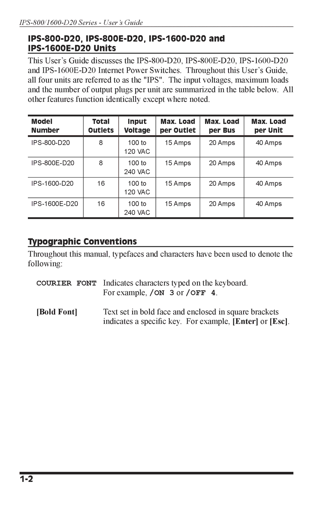 Western Telematic IPS-800-D20, IPS-800E-D20, IPS-1600-D20, IPS-1600E-D20 manual Typographic Conventions 