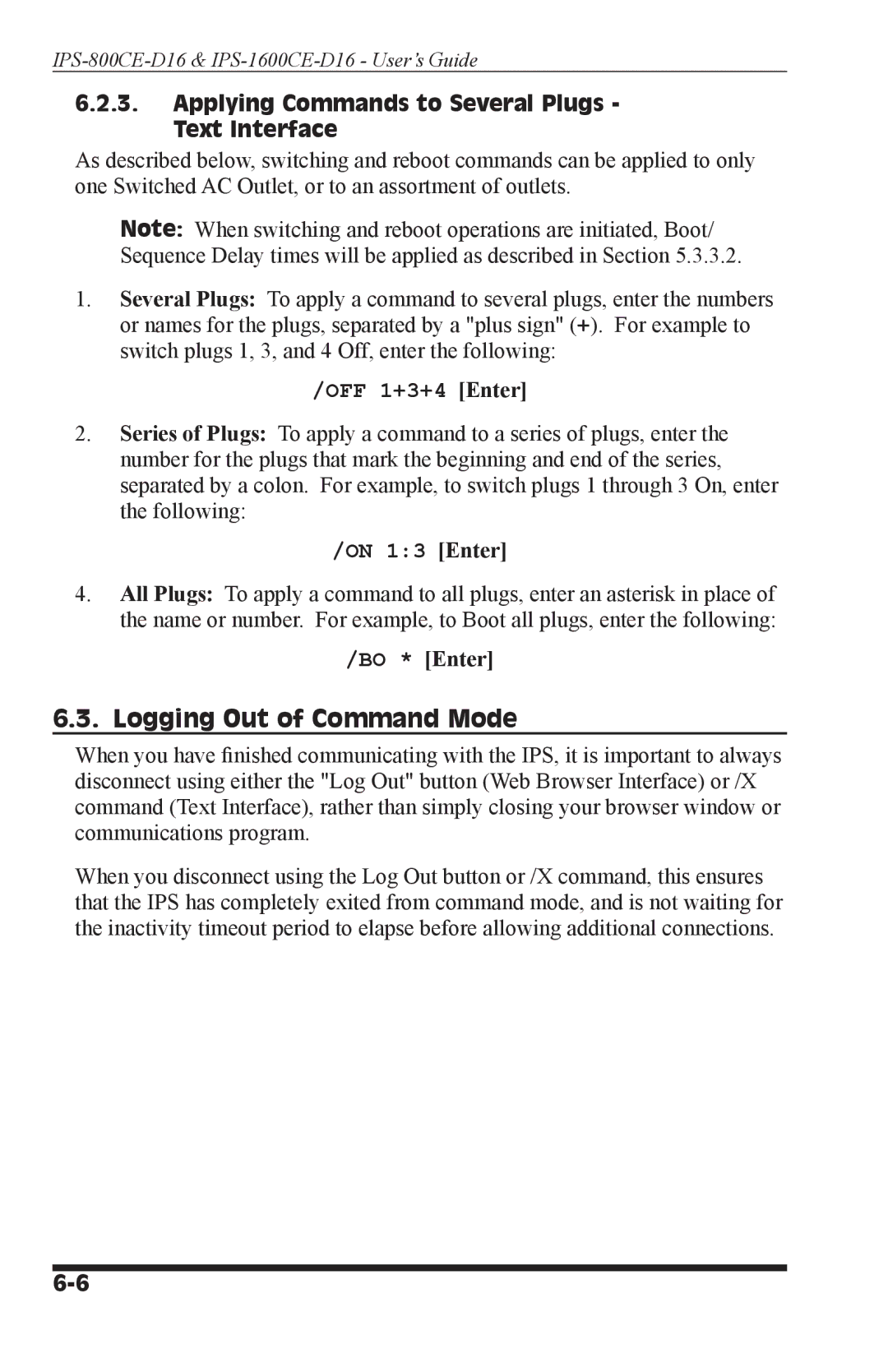 Western Telematic IPS-800CE-D16, IPS-1600CE-D16 manual Logging Out of Command Mode 