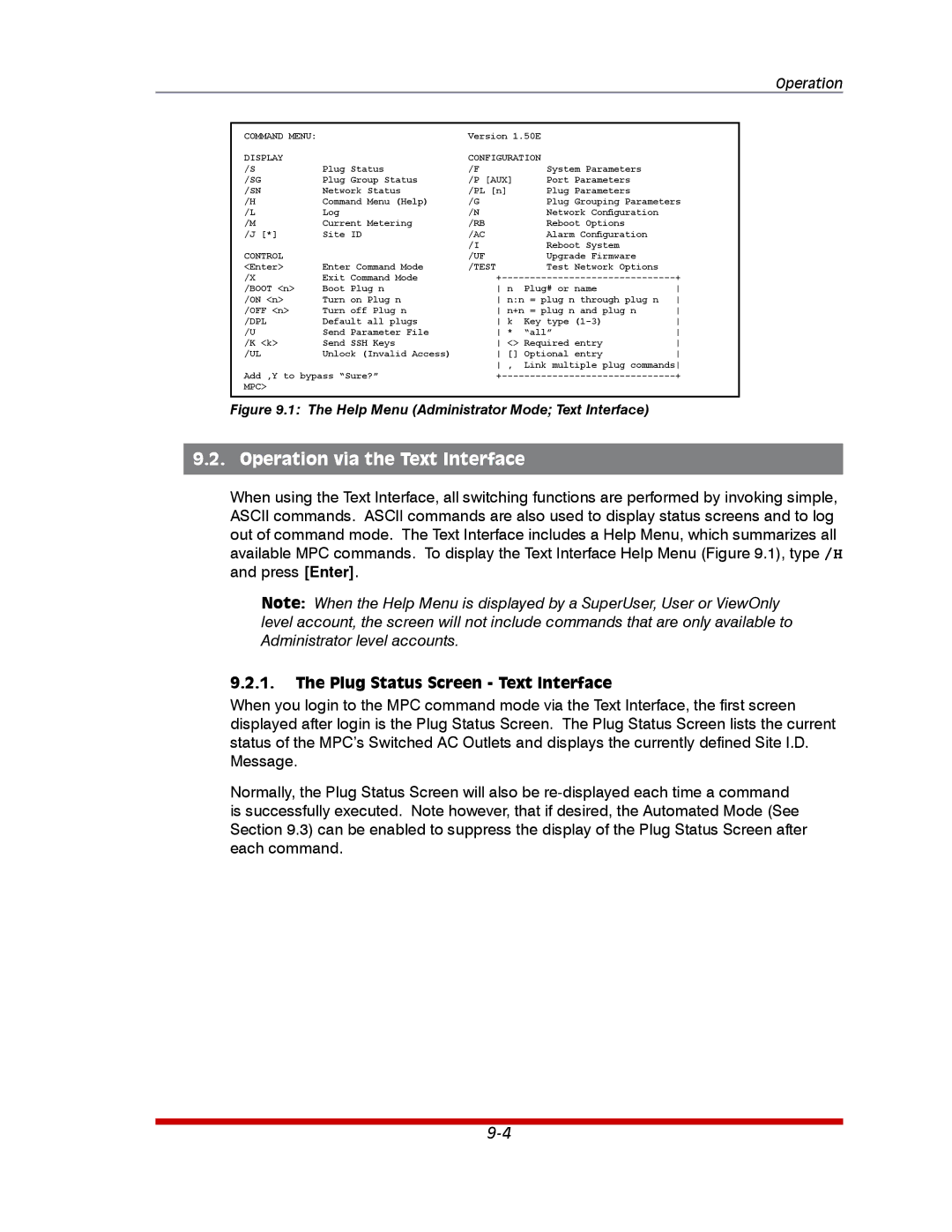 Western Telematic MPC-20VS16-3, MPC-20VD20-2, MPC-8H-1 Operation via the Text Interface, Plug Status Screen Text Interface 