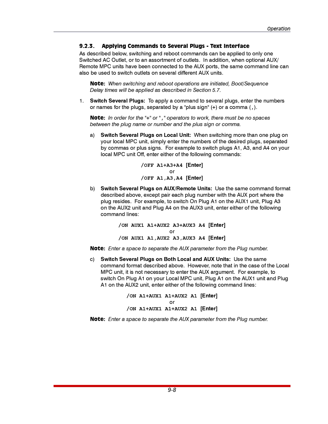 Western Telematic MPC-20VD20-1 Applying Commands to Several Plugs Text Interface, OFF A1+A3+A4 Enter OFF A1,A3,A4 Enter 