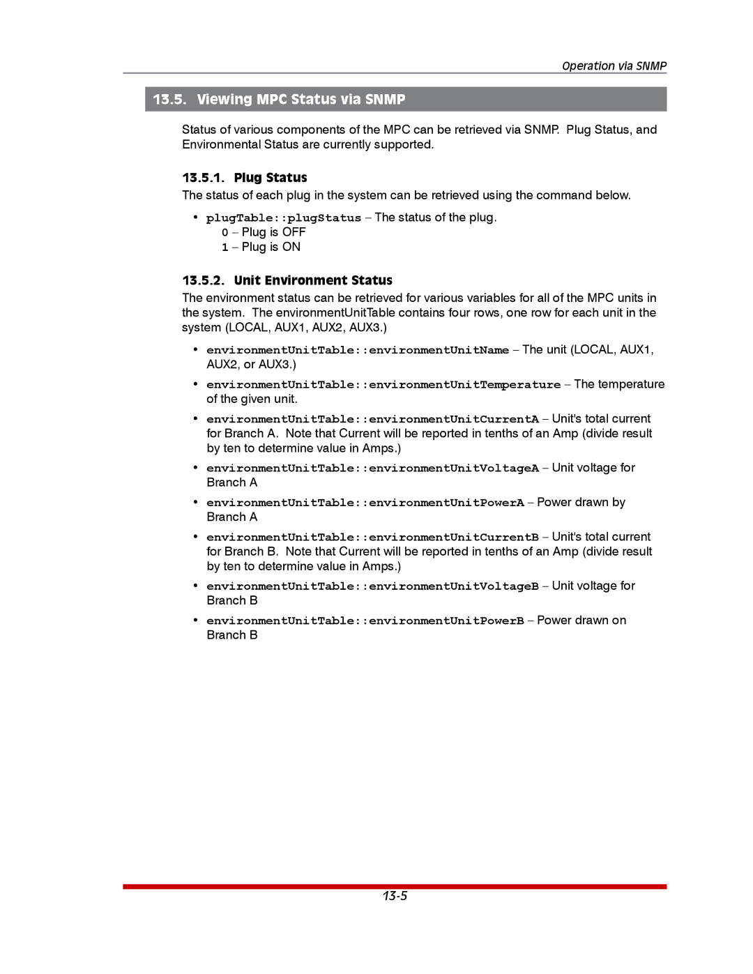 Western Telematic MPC-20VS20-1, MPC-20VD20-2, MPC-8H-1 Viewing MPC Status via Snmp, Plug Status, Unit Environment Status 