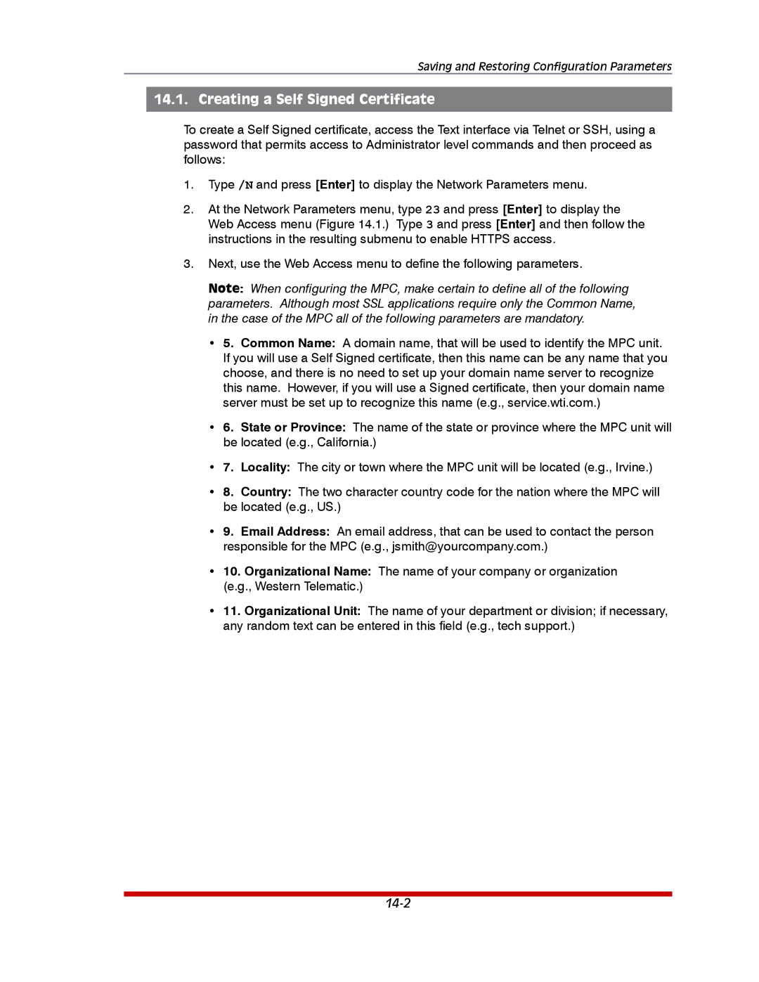 Western Telematic MPC-20VS20-2, MPC-20VD20-2, MPC-20VD20-1, MPC-20V-1 MPC-8H-2 manual Creating a Self Signed Certificate, 14-2 