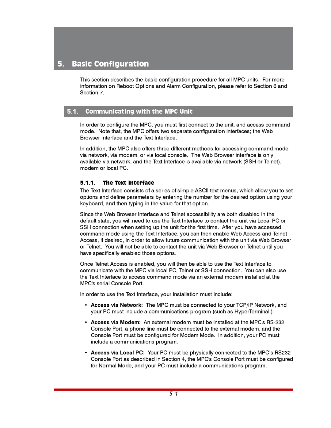 Western Telematic MPC-20VD20-2, MPC-20VD20-1, MPC-8H-1 Basic Configuration, Communicating with the MPC Unit, Text Interface 