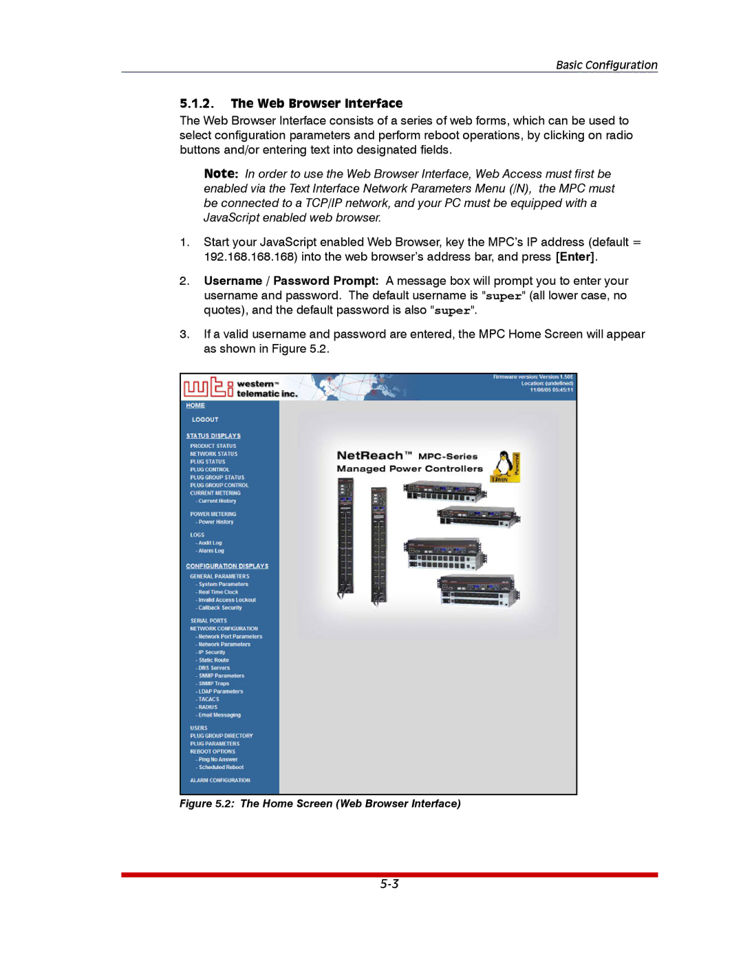 Western Telematic MPC-20VS20-2, MPC-20VD20-2, MPC-20VD20-1, MPC-20V-1 MPC-8H-2 manual Home Screen Web Browser Interface 