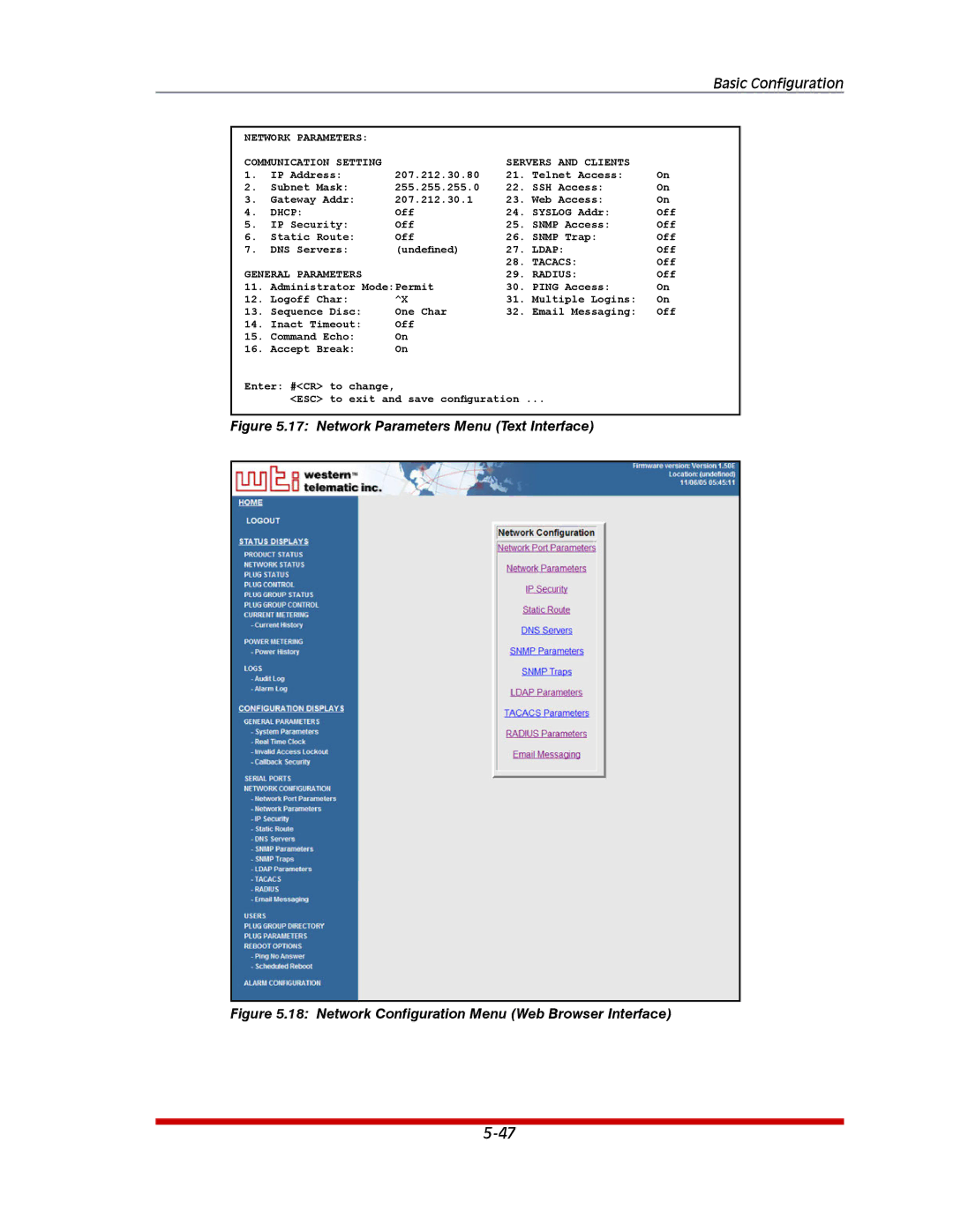 Western Telematic MPC-8H-1, MPC-20VD20-2, MPC-20VD20-1, MPC-20VS20-2, MPC-20VD16-3 Network Parameters Menu Text Interface 