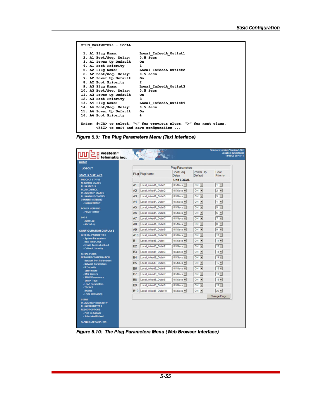 Western Telematic MPC-20VS20-2, MPC-20VD20-2, MPC-20VD20-1 Basic Configuration, 9: The Plug Parameters Menu Text Interface 