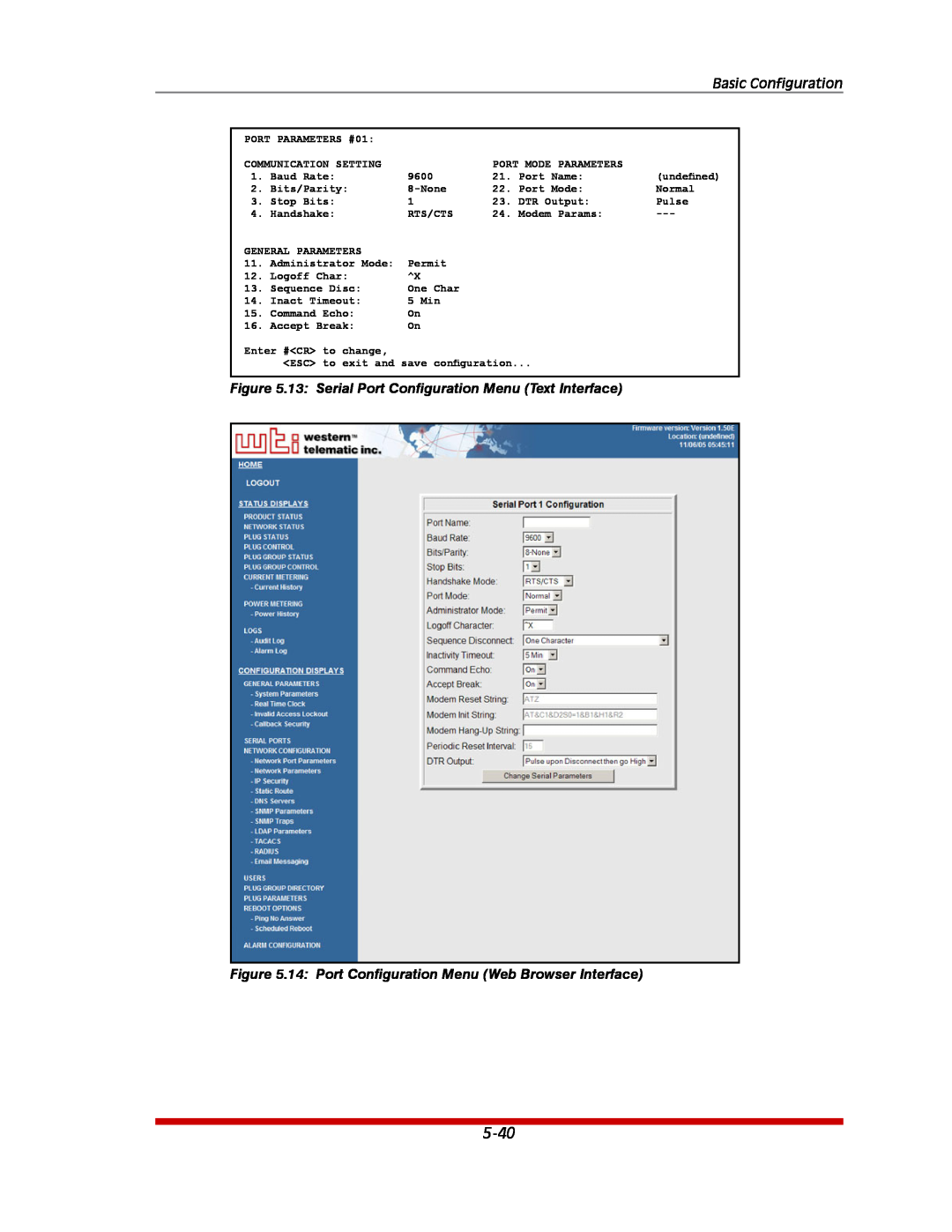 Western Telematic MPC-20VS20-1, MPC-20VD20-2 manual Basic Configuration, 13: Serial Port Configuration Menu Text Interface 
