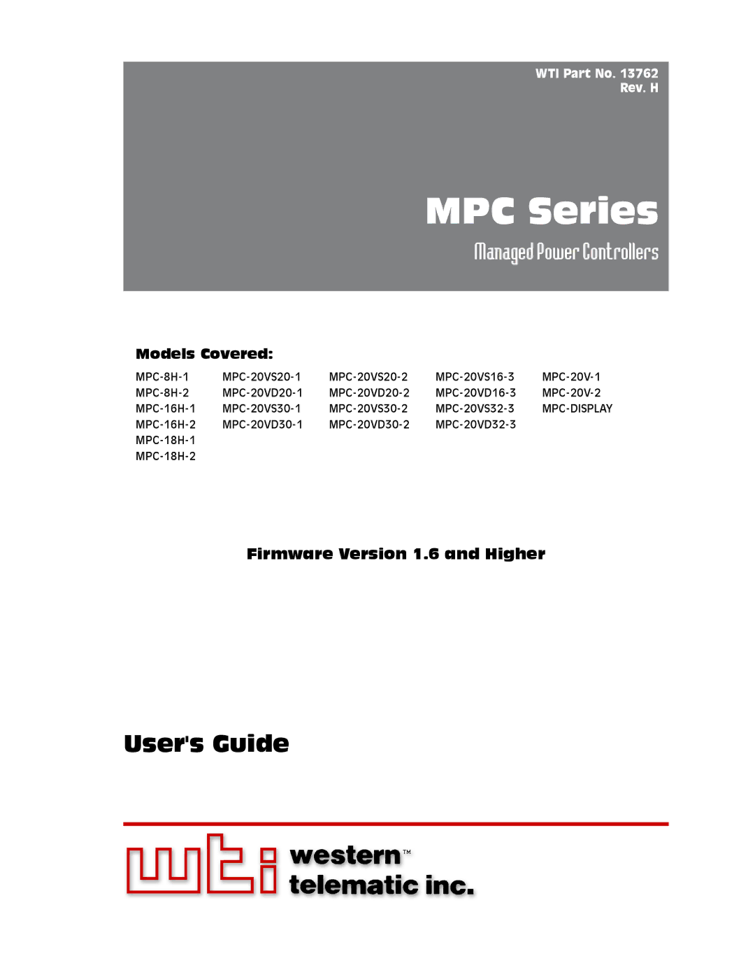 Western Telematic MPC-20VS20-2, MPC-20VD20-2, MPC-20VD16-3, MPC-20VS16-3, MPC-8H-1, MPC-20VS20-1, MPC-8H-2 manual MPC Series 