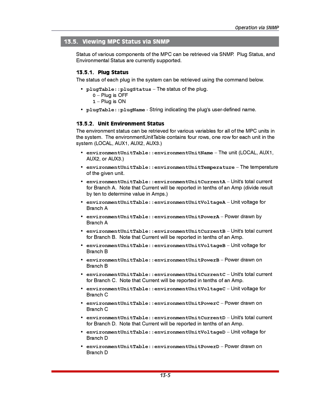 Western Telematic MPC-20V-1, MPC-20VD20-2, MPC-20VS20-2 Viewing MPC Status via Snmp, Plug Status, Unit Environment Status 