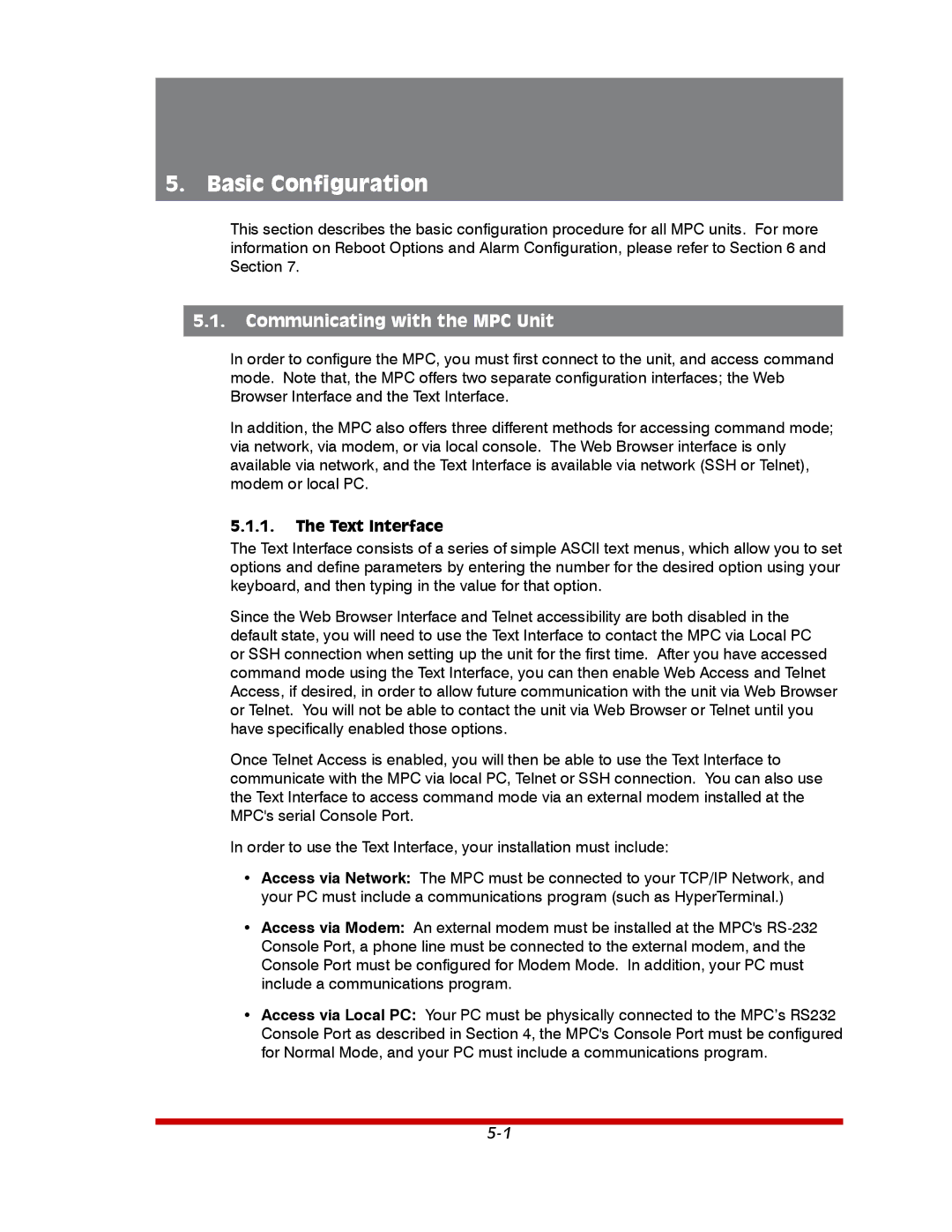 Western Telematic MPC-16H-1, MPC-20VD20-2, MPC-8H-1 Basic Configuration, Communicating with the MPC Unit, Text Interface 