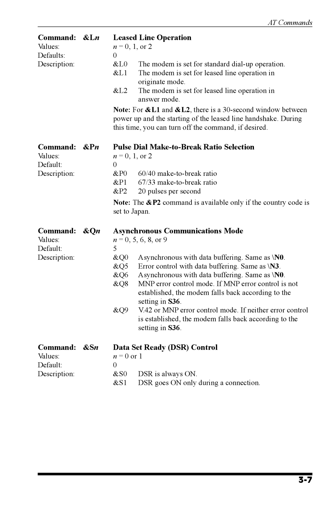 Western Telematic MT5634 manual Command Leased Line Operation, Command Pulse Dial Make-to-Break Ratio Selection 