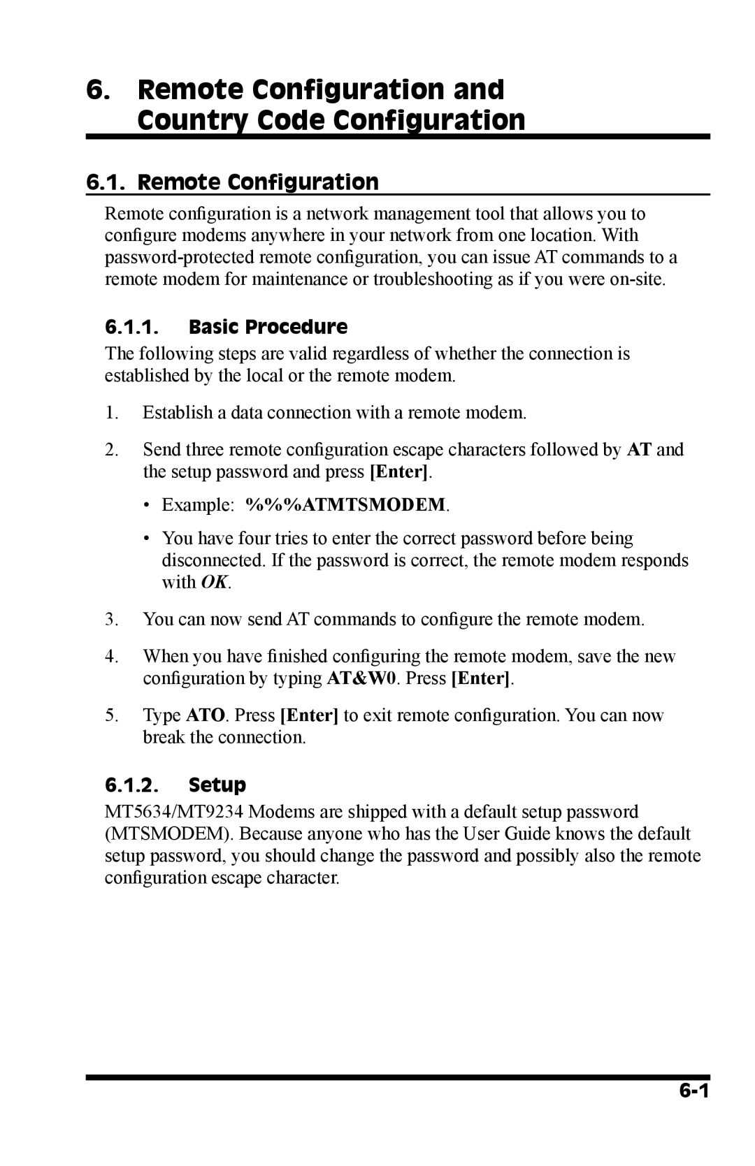 Western Telematic MT5634, MT9234 manual Remote Configuration and Country Code Configuration, Example %%%ATMTSMODEM 