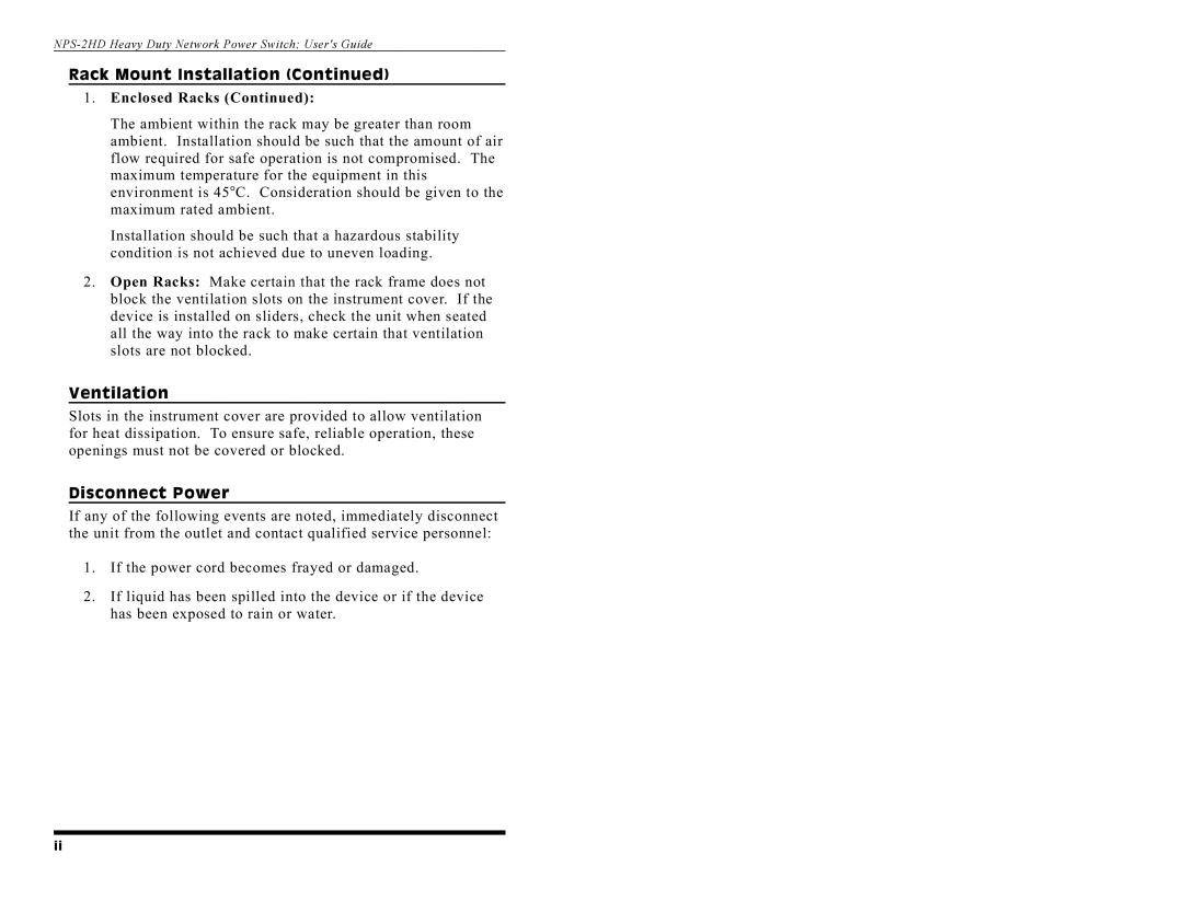 Western Telematic NPS-2HD manual Ventilation, Disconnect Power 