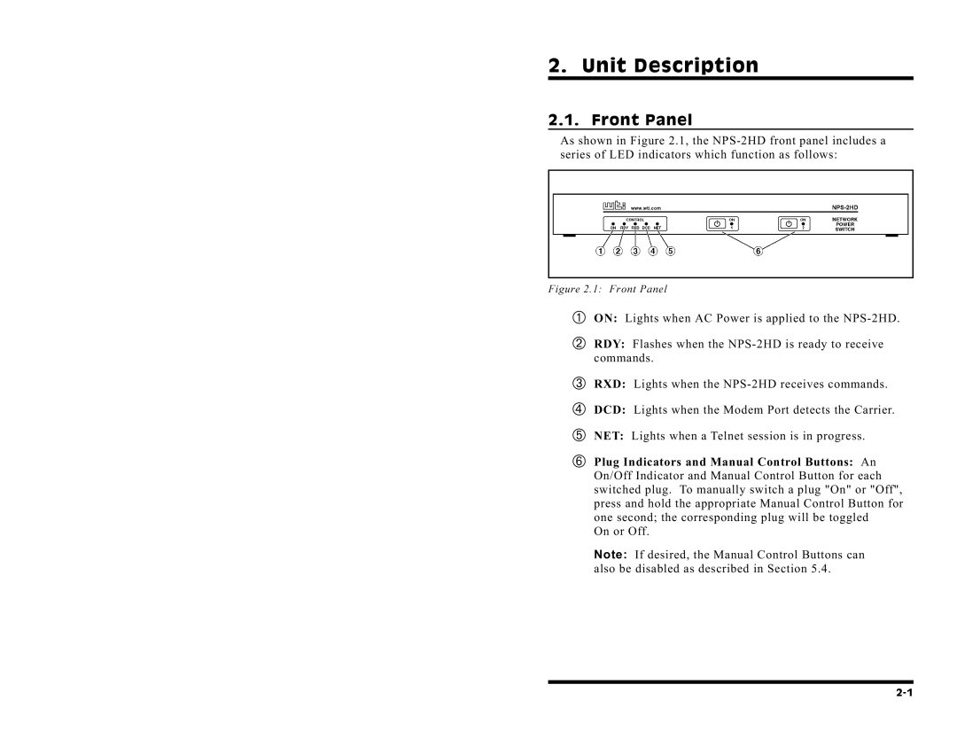 Western Telematic NPS-2HD manual Unit Description, Front Panel 