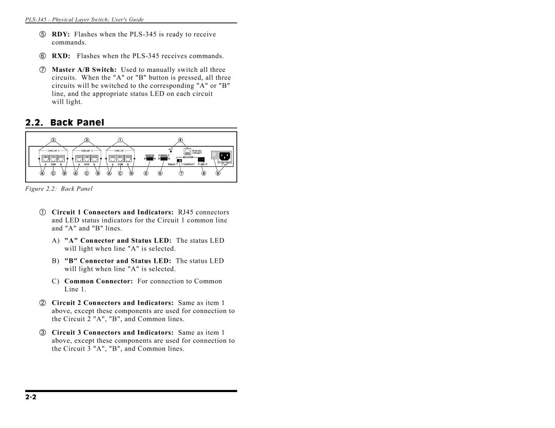 Western Telematic PLS-345 manual Back Panel 