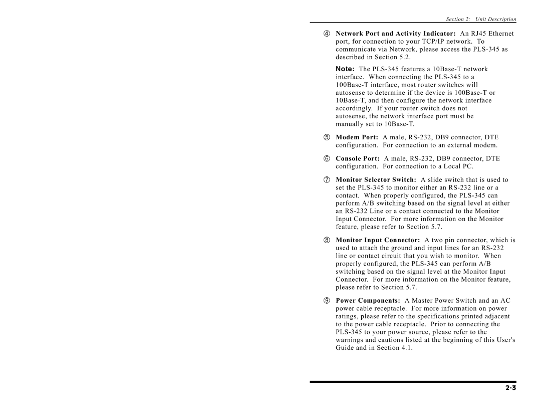 Western Telematic PLS-345 manual Unit Description 