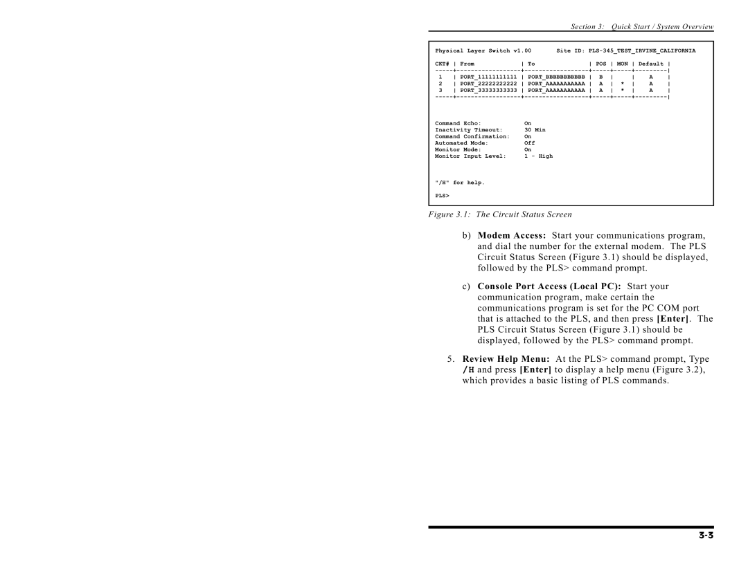 Western Telematic PLS-345 manual Circuit Status Screen 