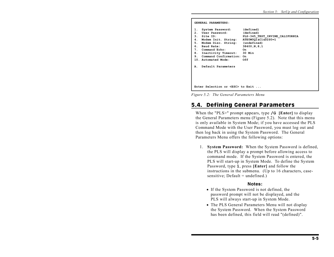 Western Telematic PLS-345 manual Defining General Parameters, SetUp and Configuration 