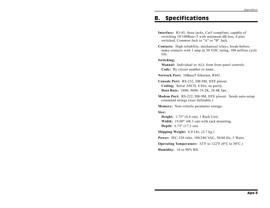 Western Telematic PLS-345 manual Specifications, Switching, Size 