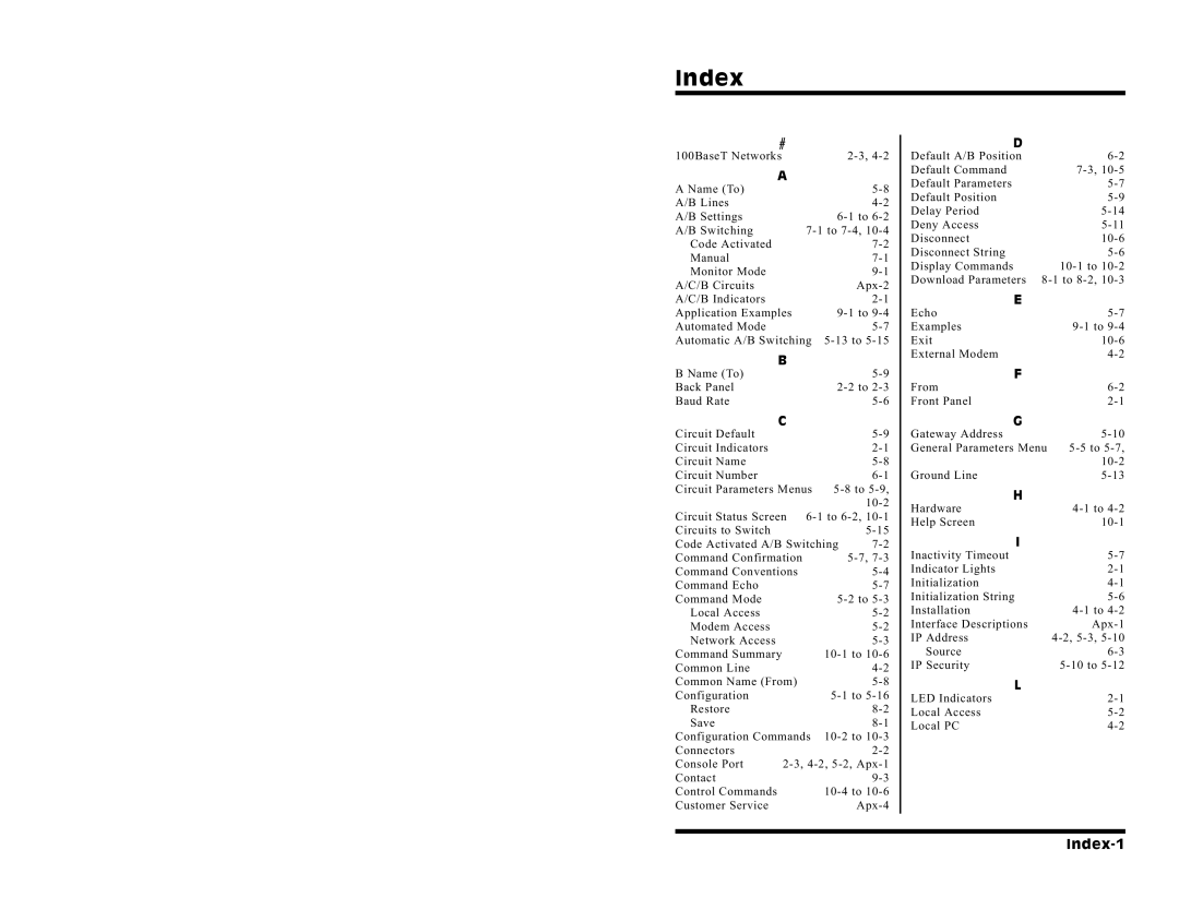 Western Telematic PLS-345 manual Index 