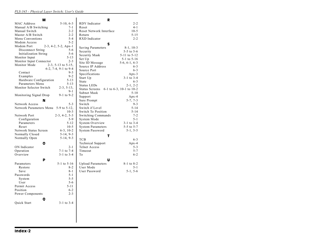 Western Telematic PLS-345 manual Index-2 