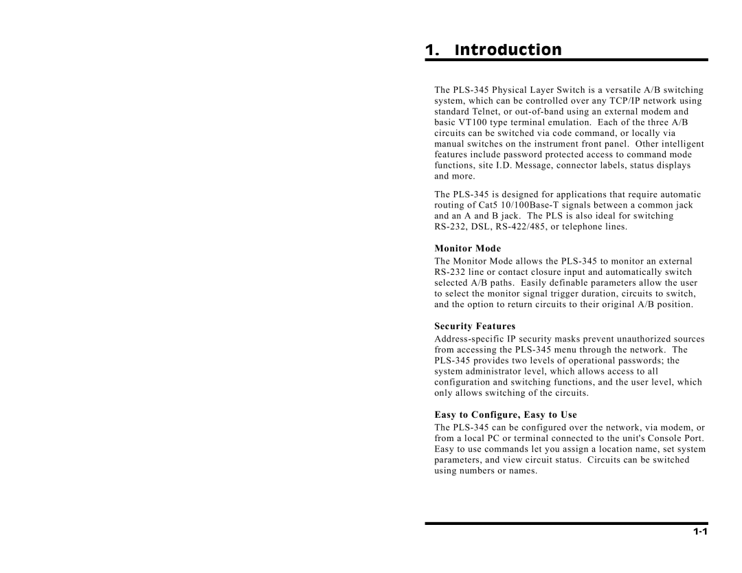 Western Telematic PLS-345 manual Introduction, Monitor Mode 