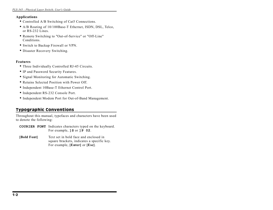 Western Telematic PLS-345 manual Typographic Conventions, Applications 