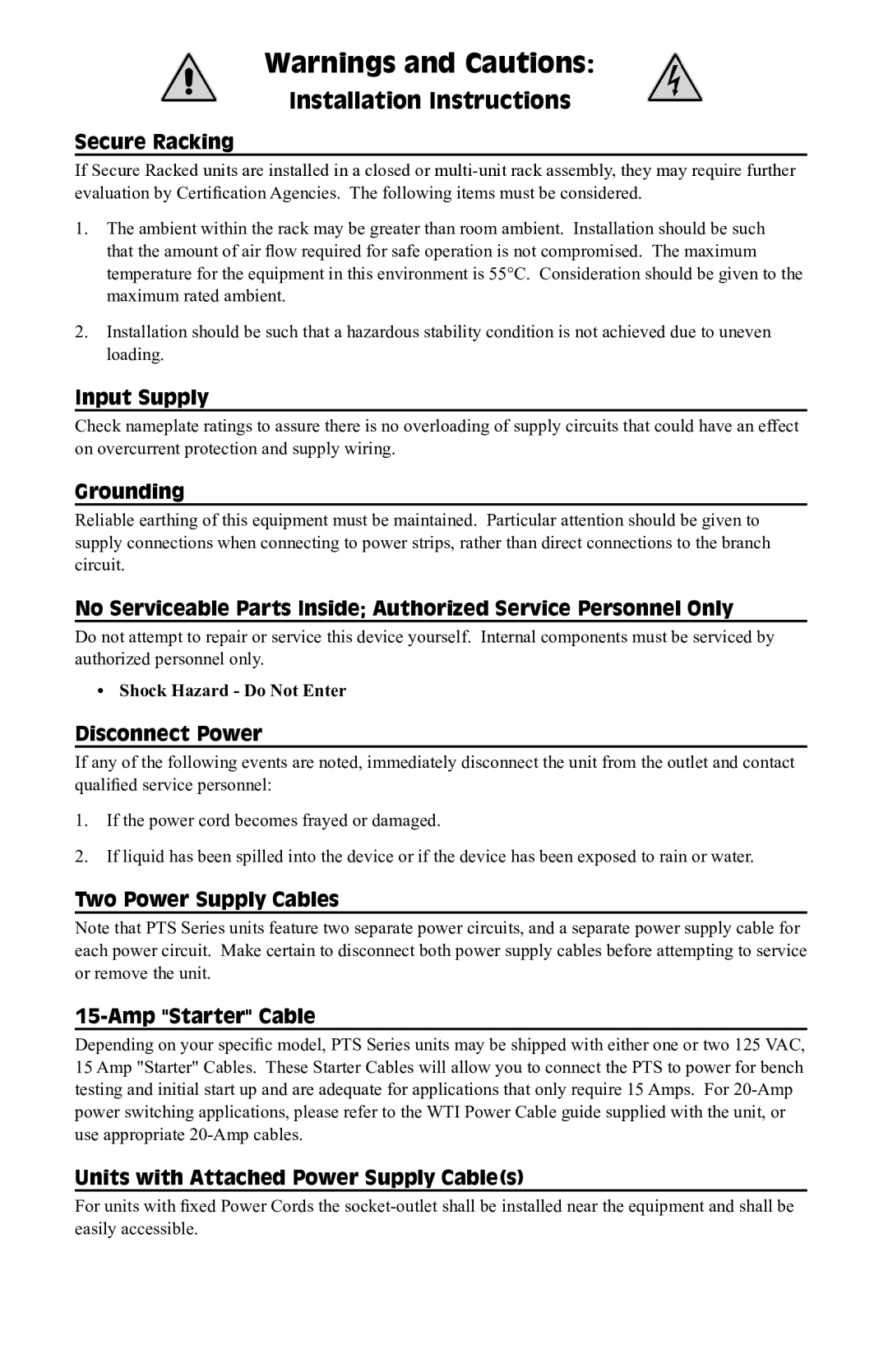 Western Telematic PTS-8NE15-1, PTS-9CM20-2 quick start Installation Instructions 