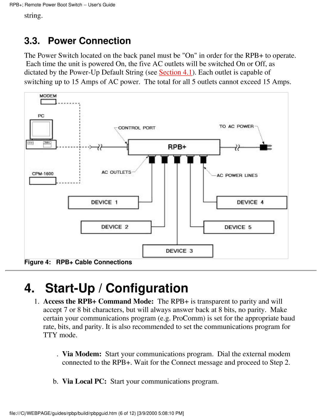 Western Telematic Remote Power Boot Switch manual Start-Up / Configuration, Power Connection, String 