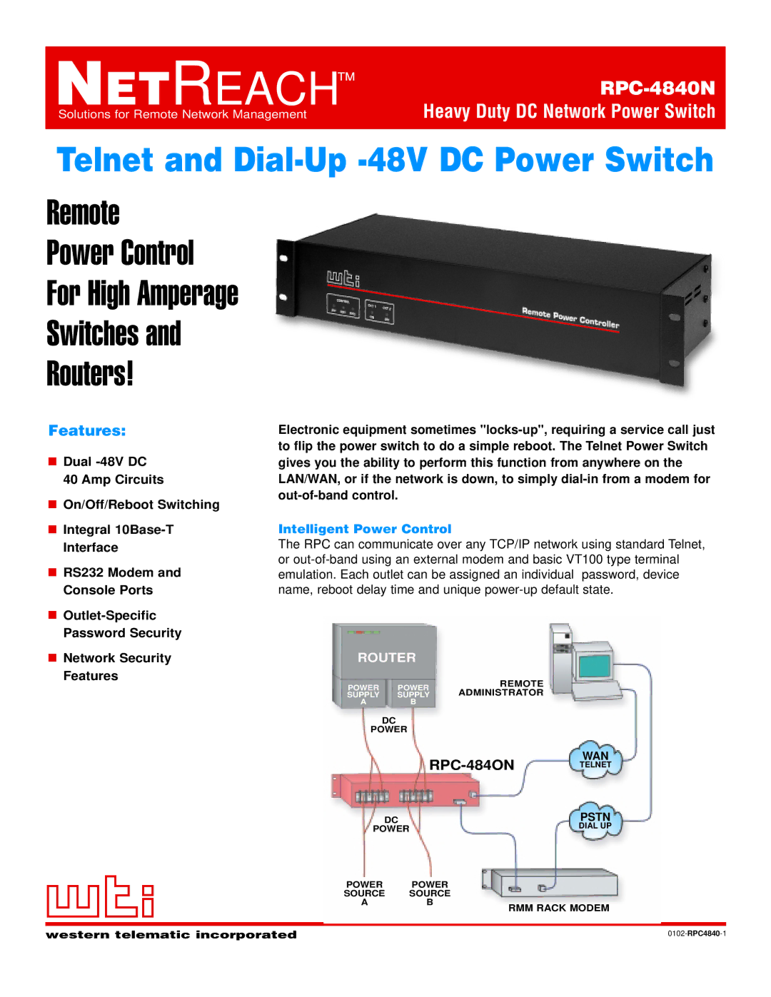 Western Telematic RPC-4840N manual Features, Intelligent Power Control 