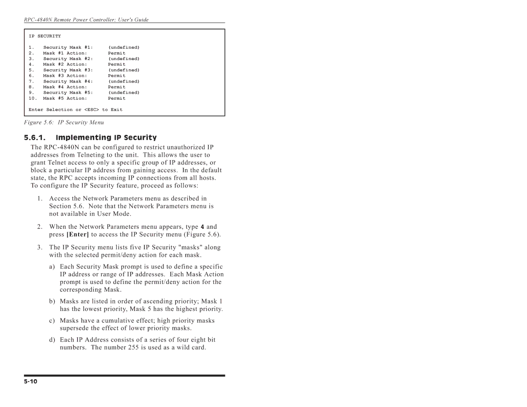 Western Telematic RPC-4840N manual Implementing IP Security 