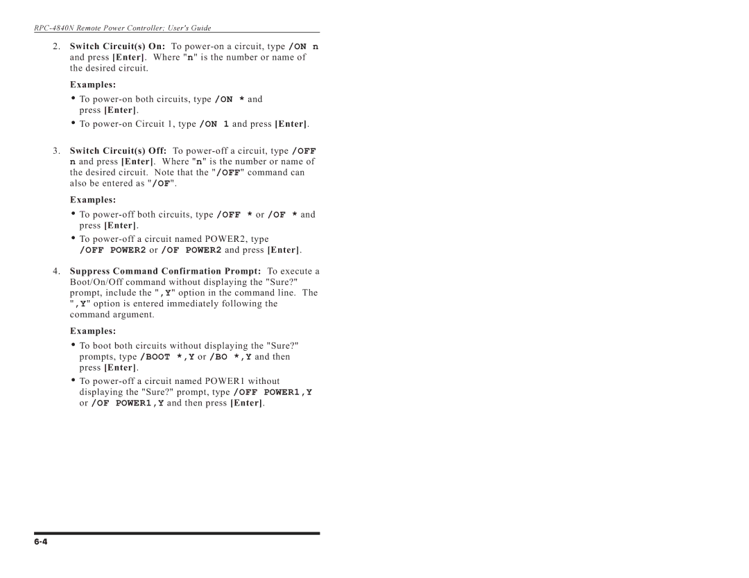 Western Telematic RPC-4840N manual OFF POWER2 or /OF POWER2 and press Enter 