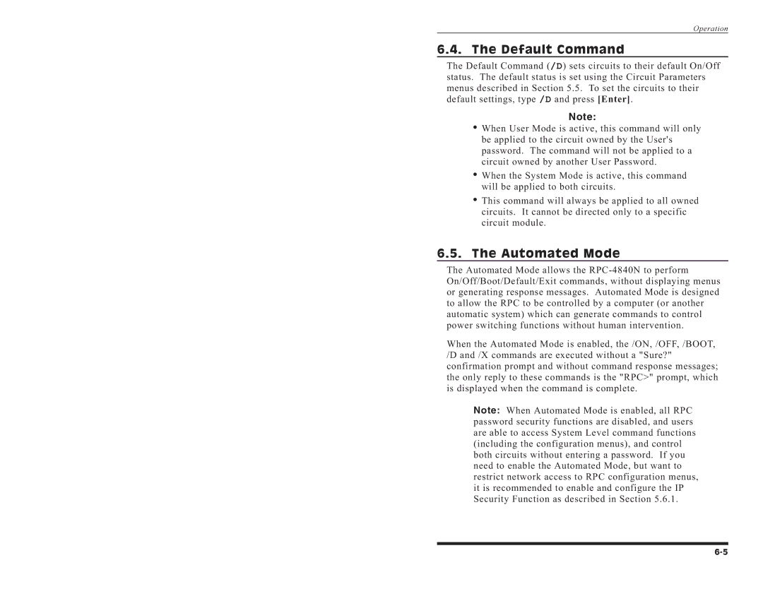 Western Telematic RPC-4840N manual Default Command, Automated Mode 